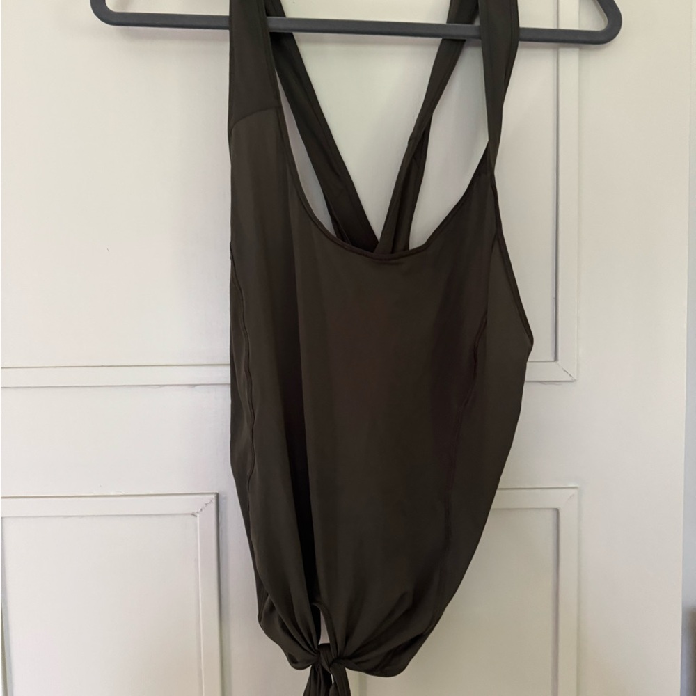 LULULEMON Dark Olive Sleeveless Tie-Front Top